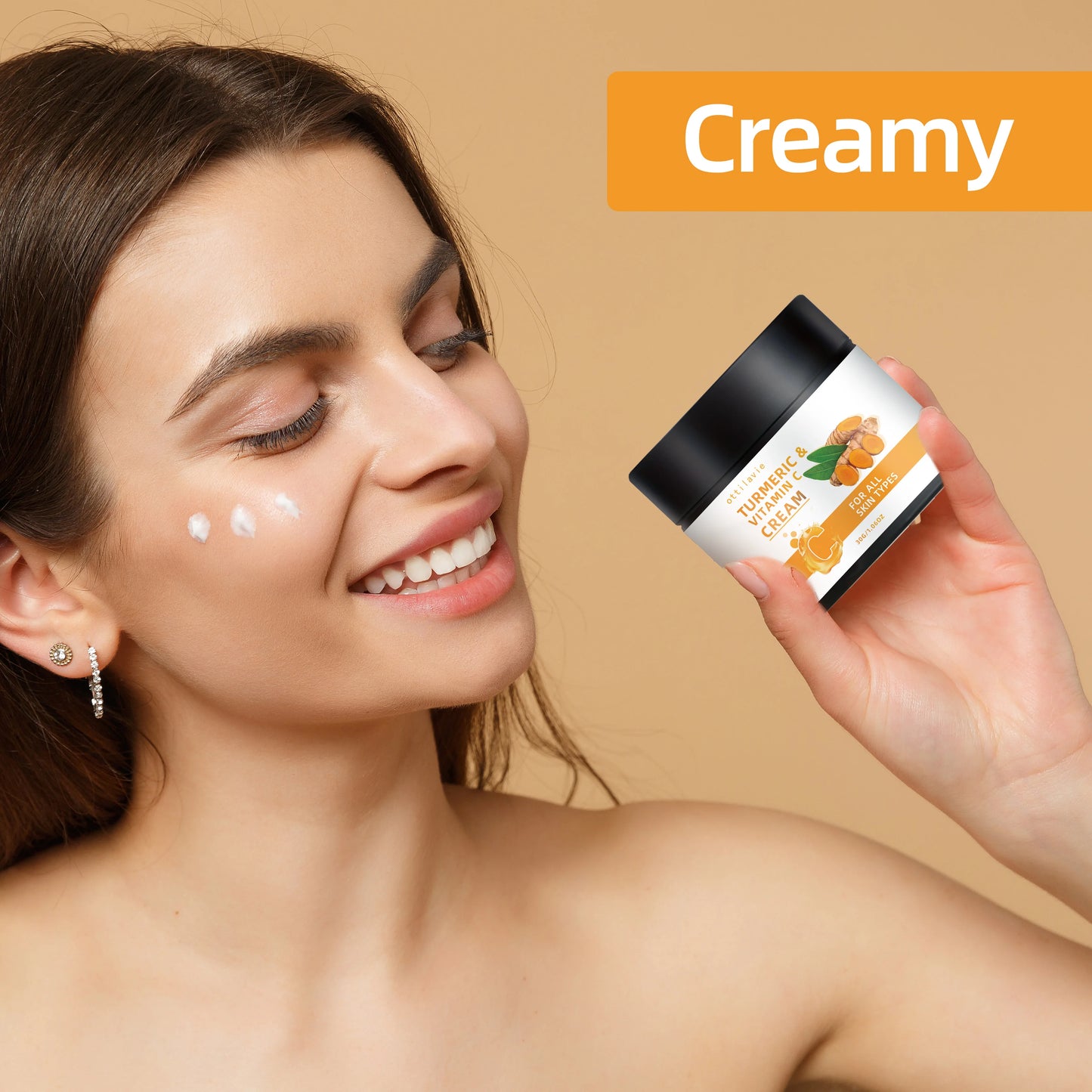Creme de cúrcuma e vitamina C - nutrição leve para rosto e pescoço, hidratação de rápida absorção para todos os tipos de pele