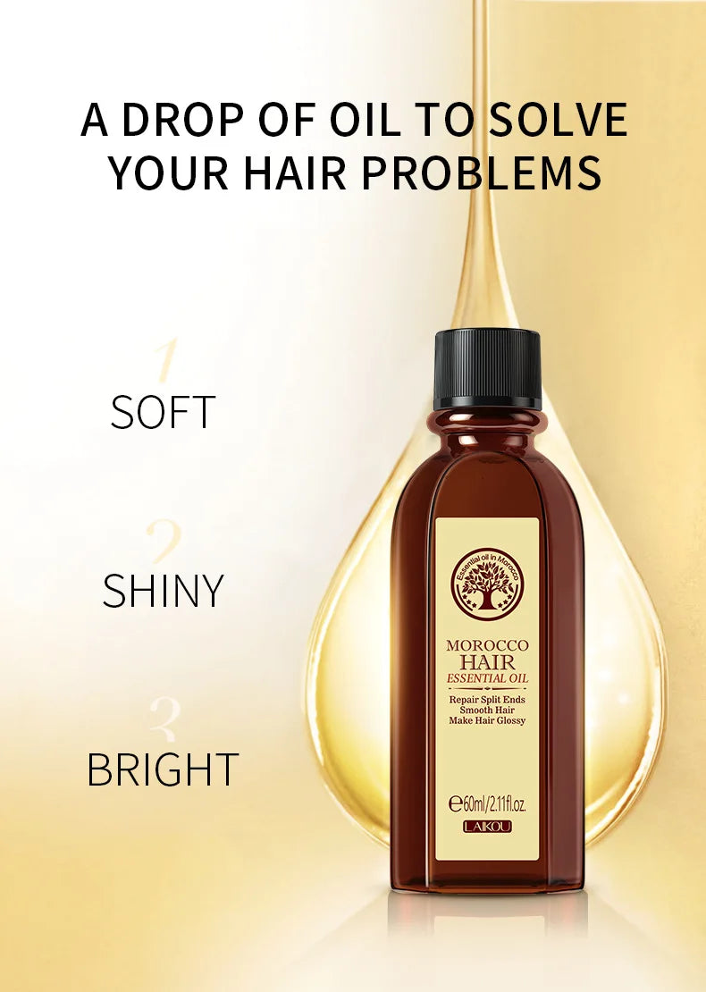 Laikou marrocos óleo essencial de cabelo 60ml reparação de cabelos danificados anti frizz nutritivo alisamento óleo de argan para todos os tipos de cabelo ✨