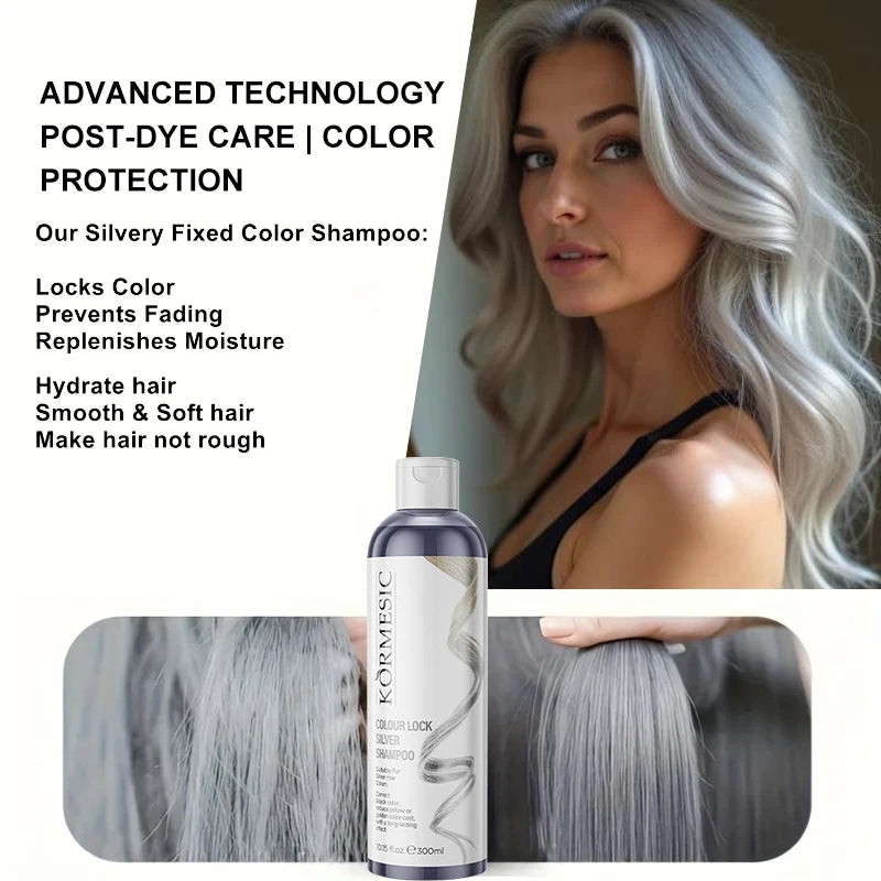 Shampoo unissex de cor prateada, shampoo de fixação prateada, bloqueio e brilho de cor, cuidados de limpeza, cabelo elegante com preservação de cor ✨🩶