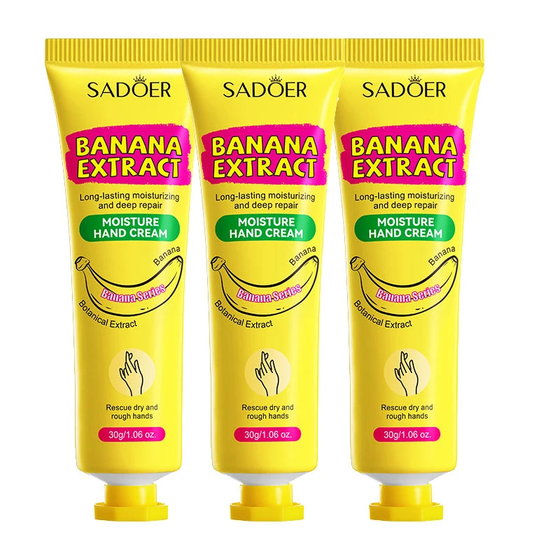 3/5 unidades de Creme para Mãos SADOER Banana Anti-Ressecamento Rachaduras Hidratante Iluminador Reparador para Cuidados com a Pele das Mãos
