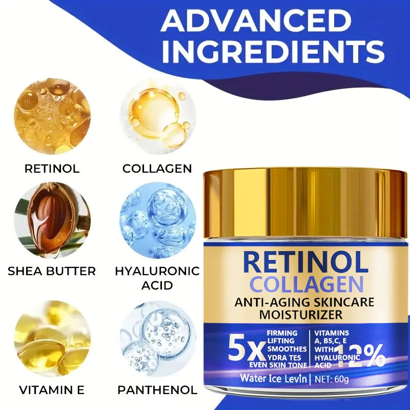 Creme facial de retinol e colágeno 60g, hidratante reafirmante antienvelhecimento com ácido hialurônico, entrega rápida✨