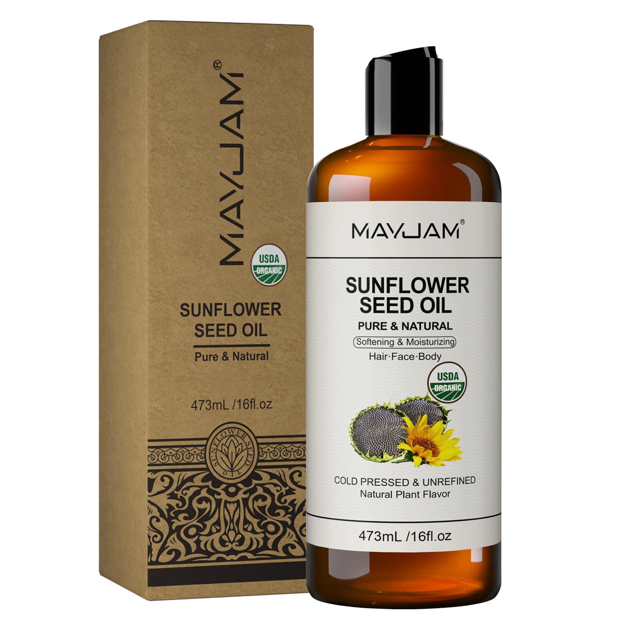 Óleo de coco orgânico USDA para pele, cabelo facial, amêndoa doce prensada a frio, argan marroquino, óleo de semente de girassol para massagem, hidratação