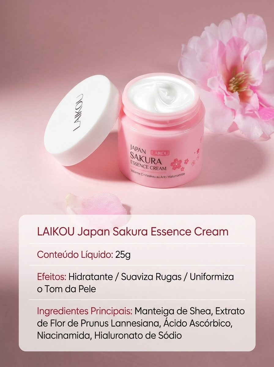 LAIKOU Japan Sakura Essence Cream - Creme Hidratante Facial Iluminador 25g .