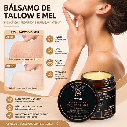 Creme hidratante de mel e sebo para uma pele radiante, que melhora a elasticidade, suaviza, aclara, combate a opacidade e refirma a pele. Ideal para rosto e corpo.