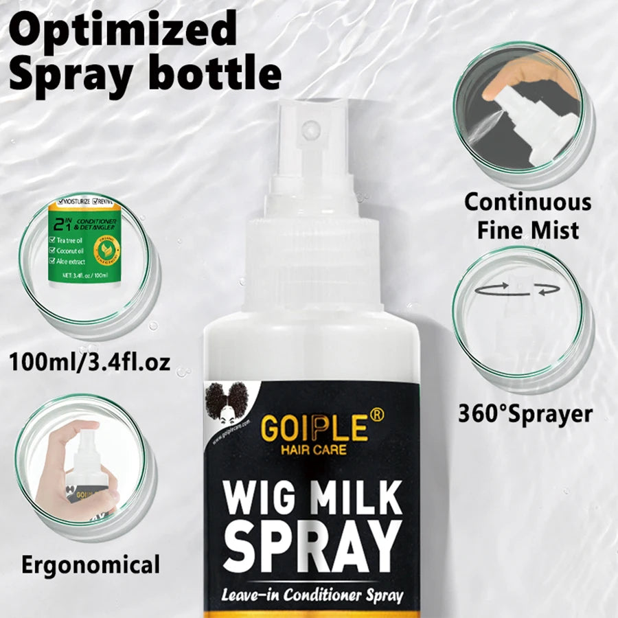 Spray hidratante para perucas de cabelo sintético, 100ml. Previne o frizz. Condicionador sem enxágue para perucas macias e brilhantes
