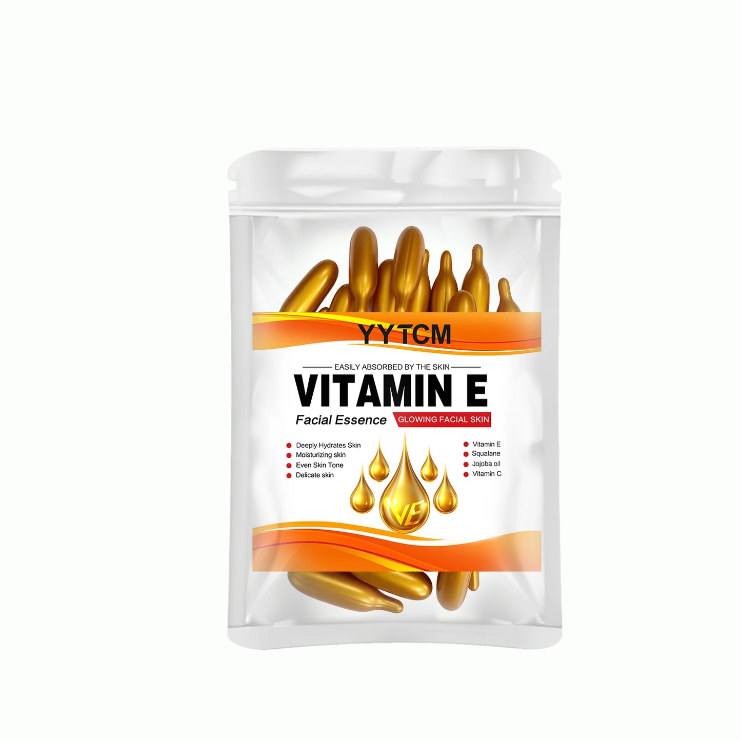 Essência de cápsula hidratante profunda de vitamina E, hidrata e suaviza a pele, contém esqualano à base de plantas, vitamina C, hidratação profunda e essência iluminadora da pele (0,4Gx30 cápsulas)/saco-1 saco🫛✨