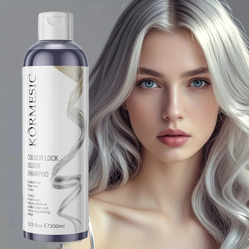 Shampoo unissex de cor prateada, shampoo de fixação prateada, bloqueio e brilho de cor, cuidados de limpeza, cabelo elegante com preservação de cor ✨🩶