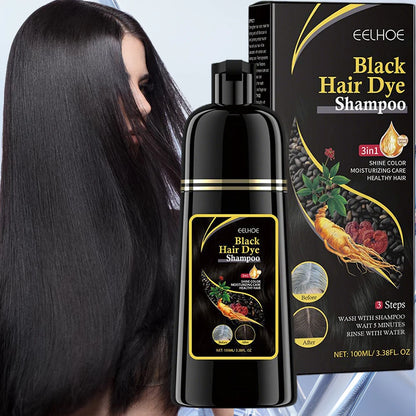 Shampoo de coloração instantânea 3 em 1, cor de cabelo cinza a preto, cor preta natural para homens e mulheres, tintura de cabelo profundamente nutritiva ✨