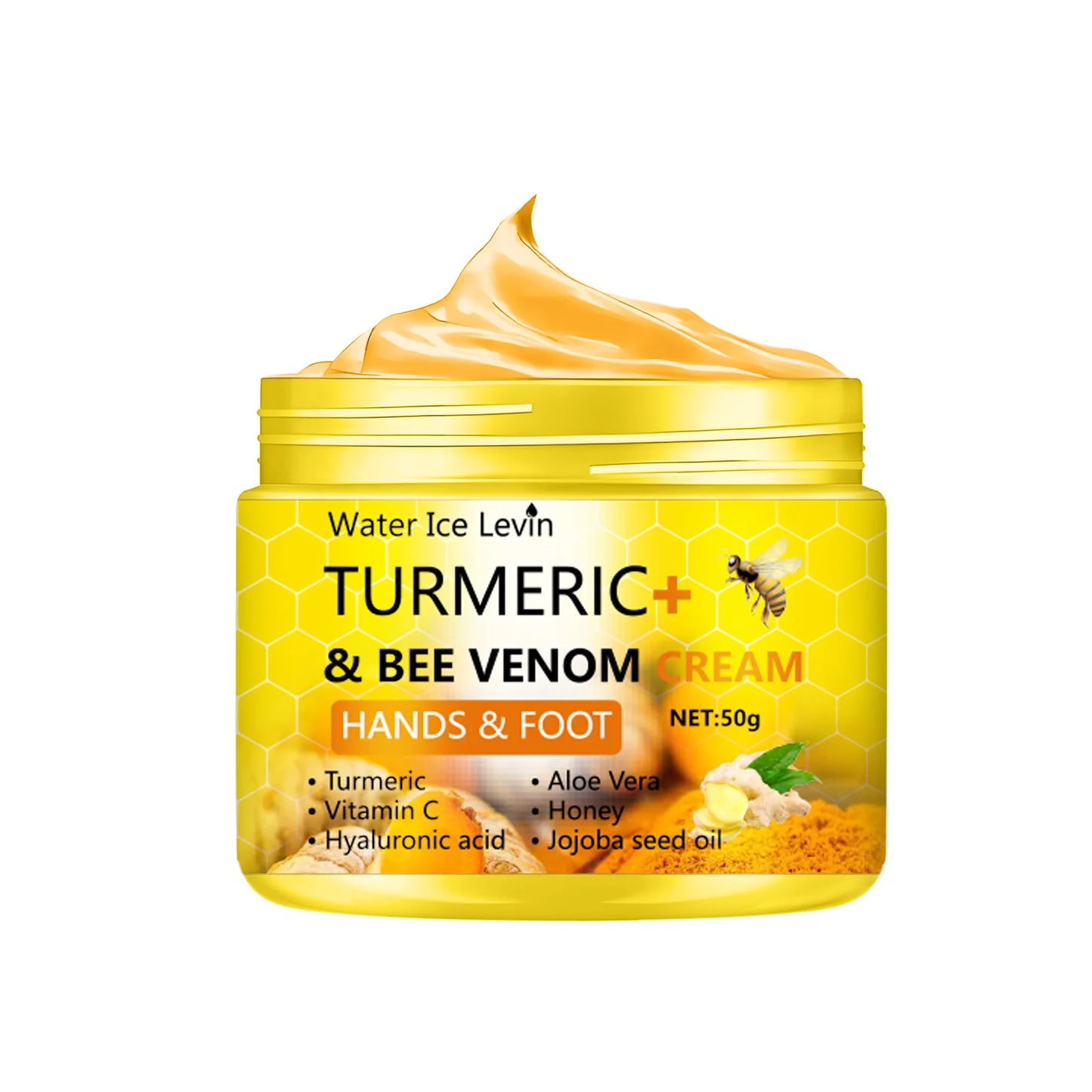 Creme para pés rachados com cúrcuma e veneno de abelha, 50g. Repara pele ressecada e morta nos pés e mãos.