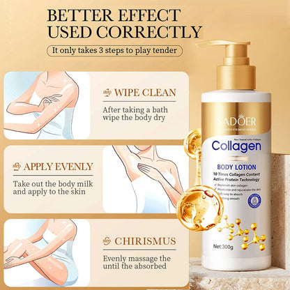 Loção Corporal de Colágeno para Firmeza e Hidratação - Hidratante Intenso Pele Antienvelhecimento para Pele Seca e Flacidez, Nutrição 300g/pc✨🌟