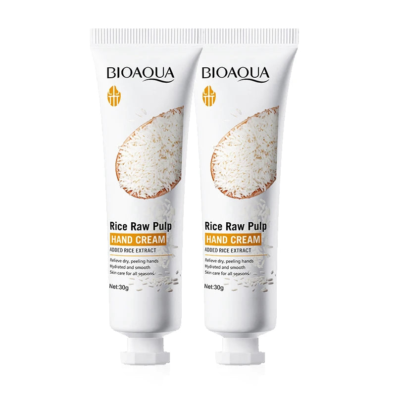 Creme para as mãos BIOAQUA com arroz branco: clareador, hidratante, nutritivo e antienvelhecimento. Produtos para o cuidado da pele das mãos ✨