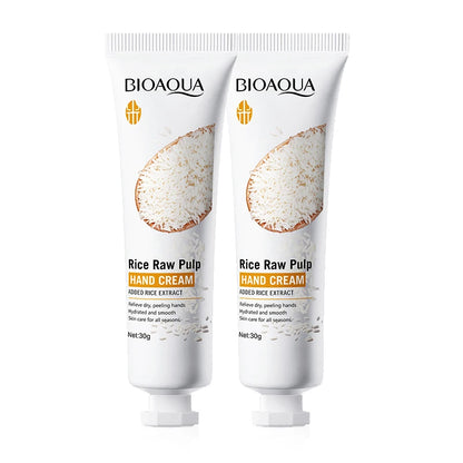 Creme para as mãos BIOAQUA com arroz branco: clareador, hidratante, nutritivo e antienvelhecimento. Produtos para o cuidado da pele das mãos ✨