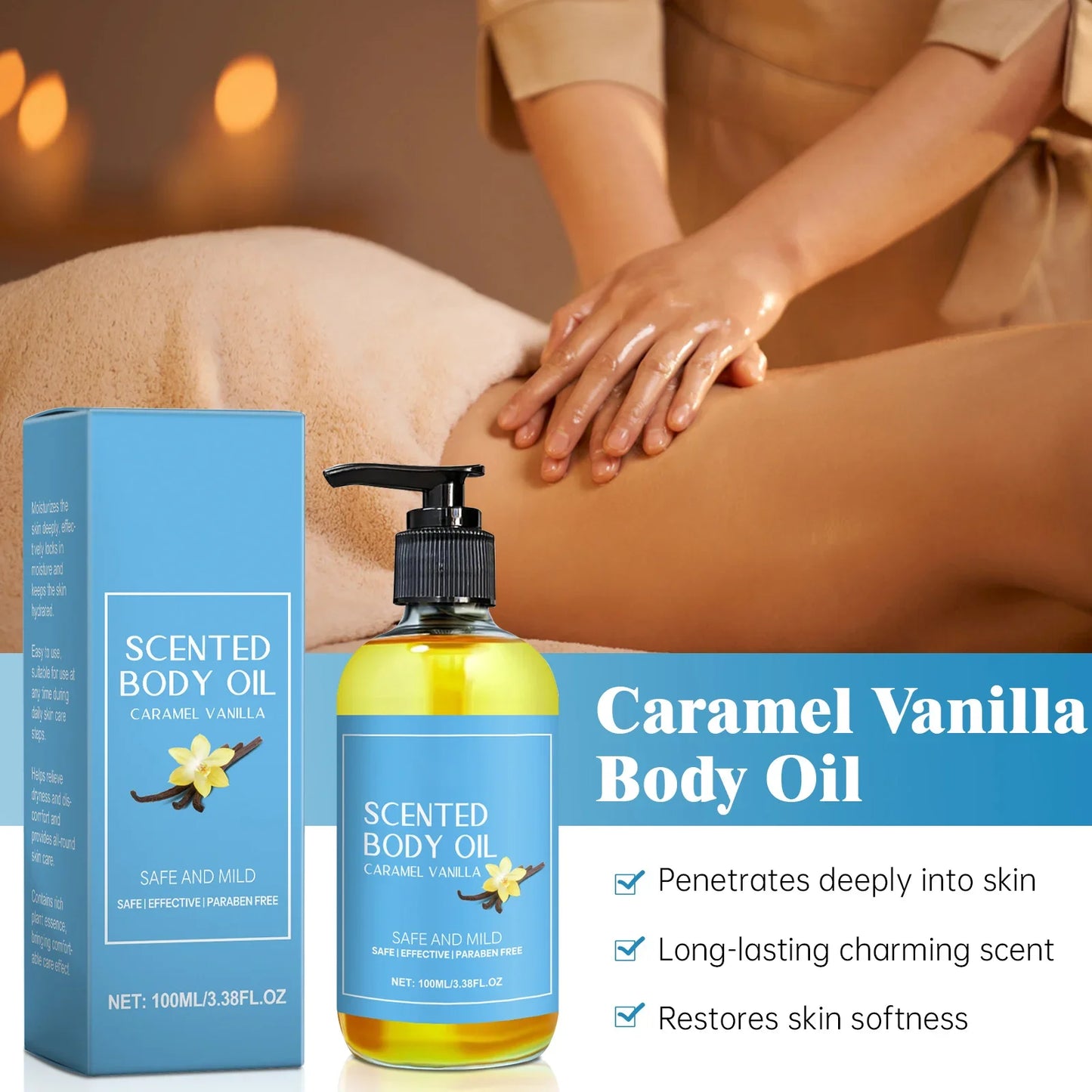 Óleo Corporal Anti-Stress com Baunilha - Hidrata e Alivia Profundamente os Músculos, Fórmula Herbal para Banho e Massagem Relaxantes