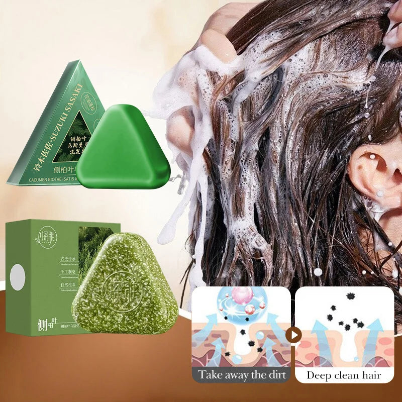 Usman Grass & Platycladus Herbal Shampoo Sabonete Natural Tratamento para perda de cabelo fortalece as raízes, controla o óleo, limpa o crescimento do cabelo do couro cabeludo ✨