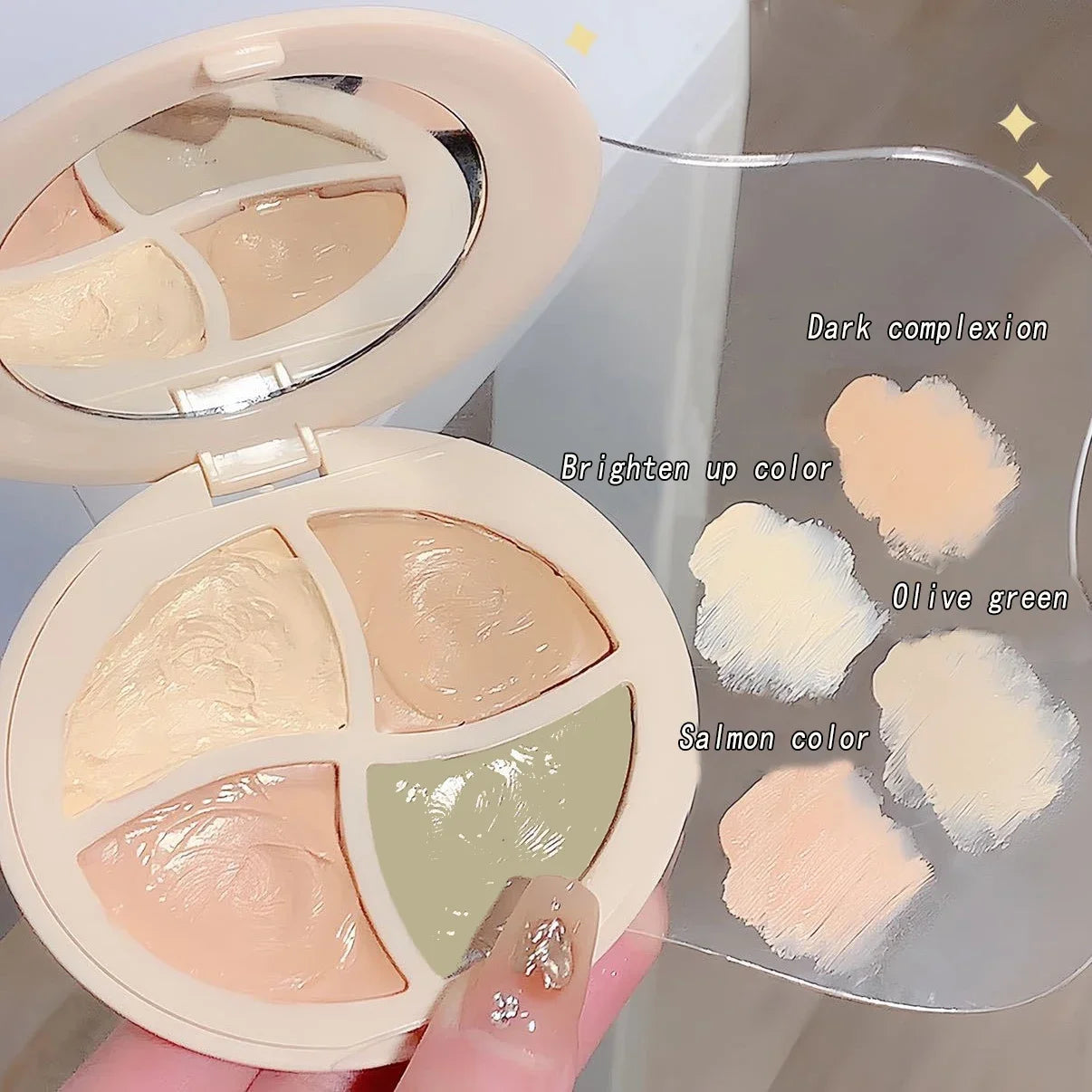 Paleta de corretivo à prova d'água 4 em 1, hidratante natural de longa duração, textura cremosa, cobre manchas/olheiras/acne ✨💎