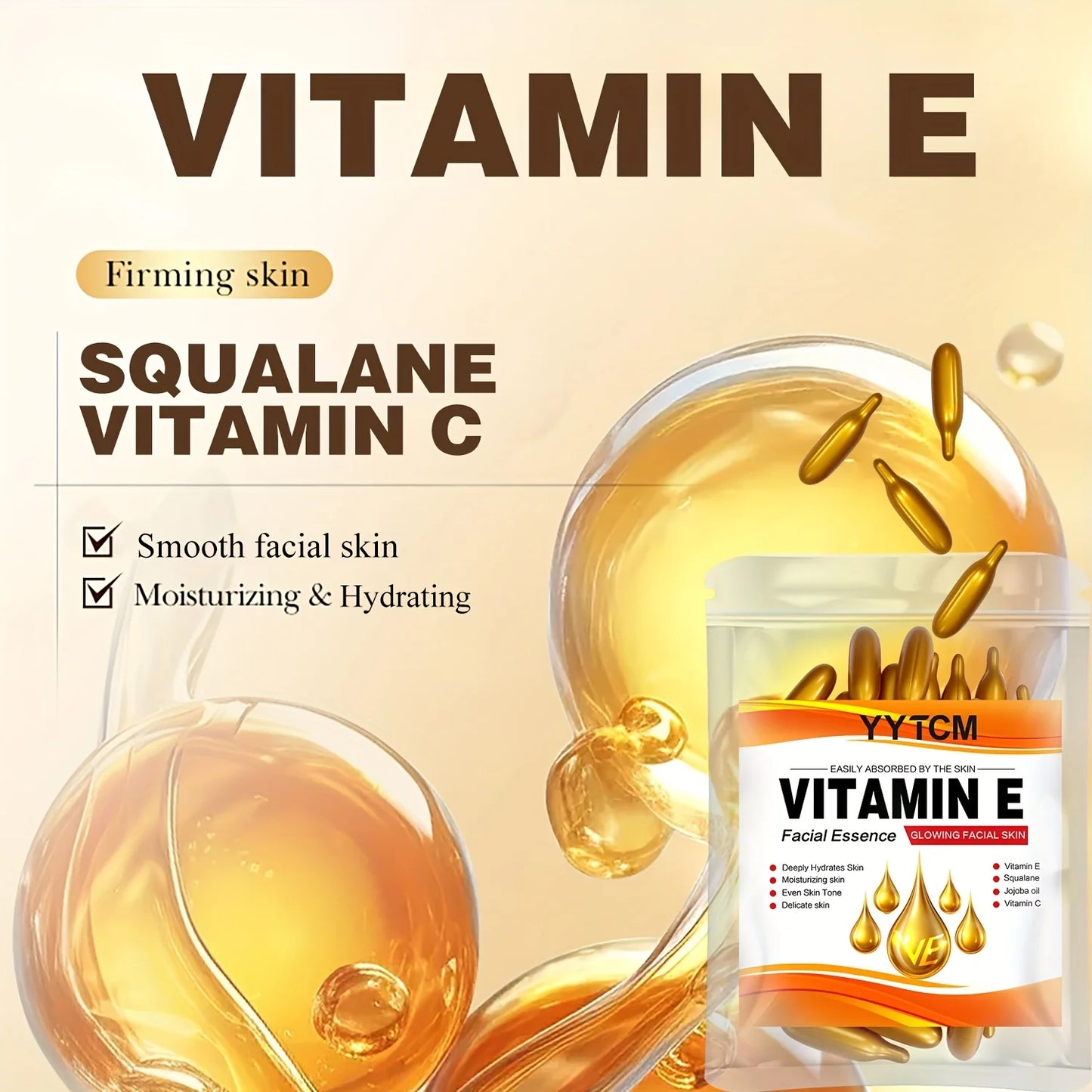 Essência de cápsula hidratante profunda de vitamina E, hidrata e suaviza a pele, contém esqualano à base de plantas, vitamina C, hidratação profunda e essência iluminadora da pele (0,4Gx30 cápsulas)/saco-1 saco🫛✨