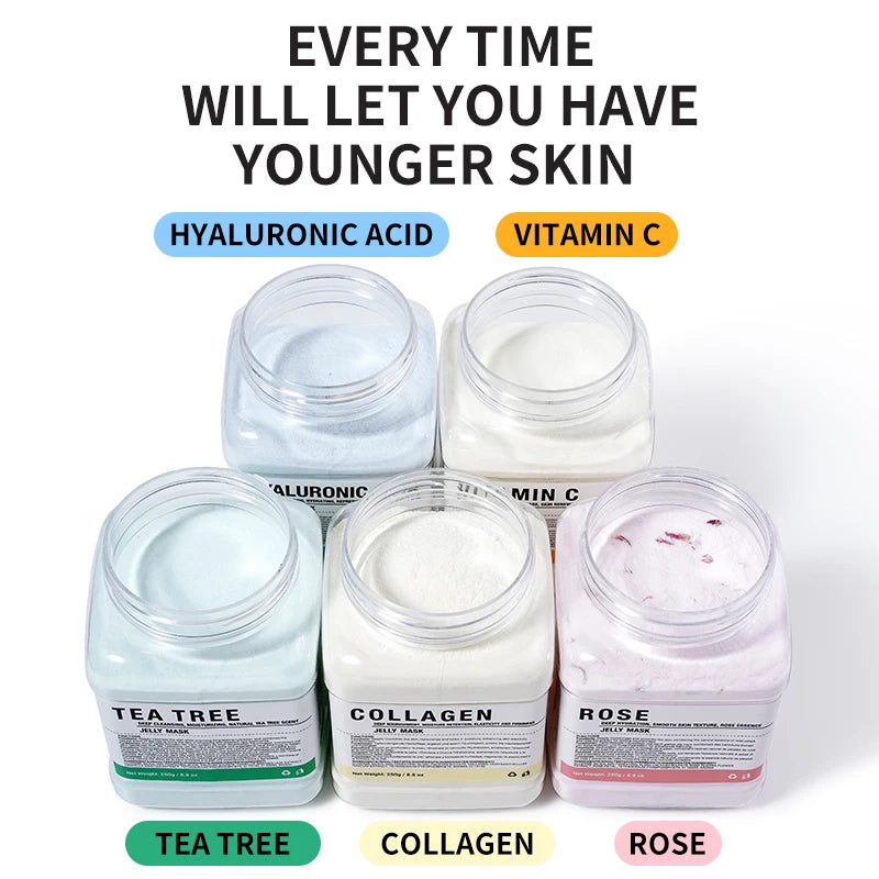 Rosa/ácido hialurônico/geléia de colágeno máscara facial em pó-hidratante, melhorando e hidratando cuidados com a pele facial-gel natural peel off