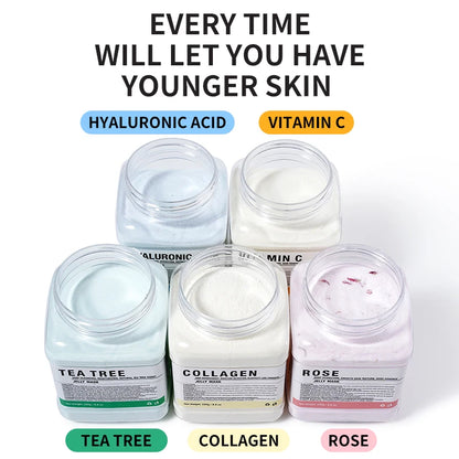 Rosa/ácido hialurônico/geléia de colágeno máscara facial em pó-hidratante, melhorando e hidratando cuidados com a pele facial-gel natural peel off