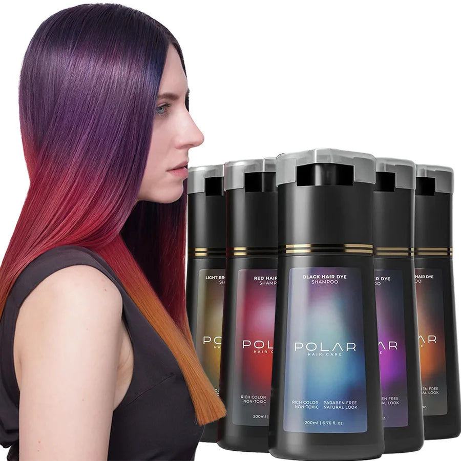 Champô Tinta para Cabelo Grisalho para Mulher e Homem, Kit de Tinta Natural para Cabelo, Champô Tinta Semi-Permanente, Preto, Castanho e Roxo, 200ml
