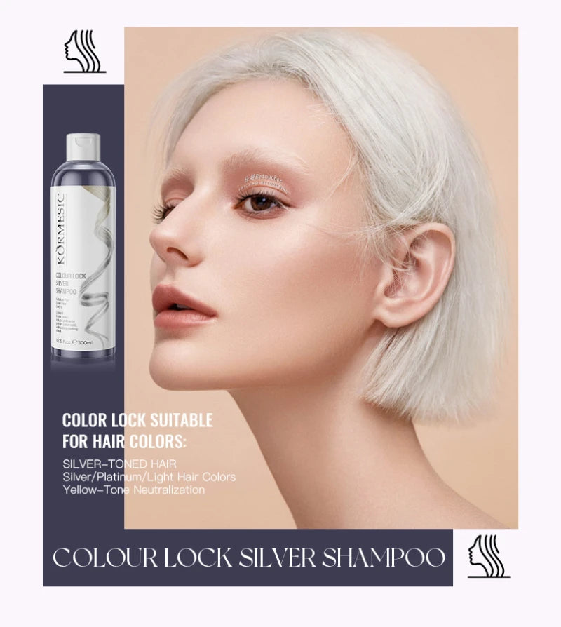 Shampoo unissex de cor prateada, shampoo de fixação prateada, bloqueio e brilho de cor, cuidados de limpeza, cabelo elegante com preservação de cor ✨🩶