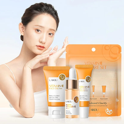 Laikou vitamina c conjuntos de cuidados com a pele 3 pçs creme facial soro creme para os olhos hidratante anti rugas kit de cuidados faciais ✨