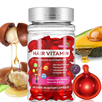 Óleo vitamínico marroquino agam, essência para cuidados com os cabelos, reparação de nutrição danificada, produtos de tratamento para melhoria da divisão do cabelo, 40 cápsulas ✨