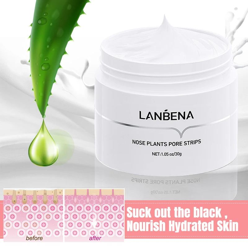 Lanbena removedor de cravo máscara descascável, extrato de aloe vera, tiras de poros de plantas, limpeza profunda, hidratação dos poros, máscara de lama encolhida✨