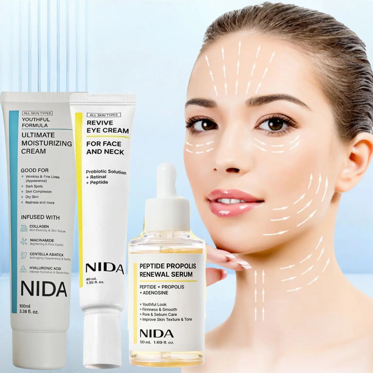 Nida retinol diminuindo linhas finas creme para os olhos hidratante diário nutritivo creme facial repara a barreira da pele essência de própolis