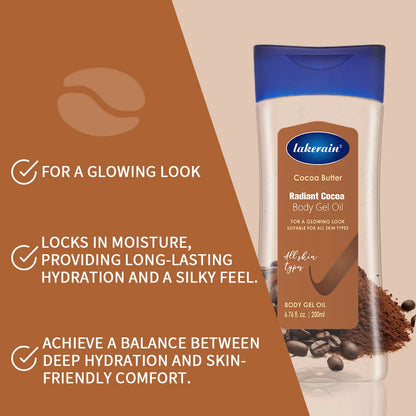 Óleo Corporal Hidratante e Nutritivo com Manteiga de Cacau Lakerain, Gel Corporal de Cacau 200ml para Massagem.