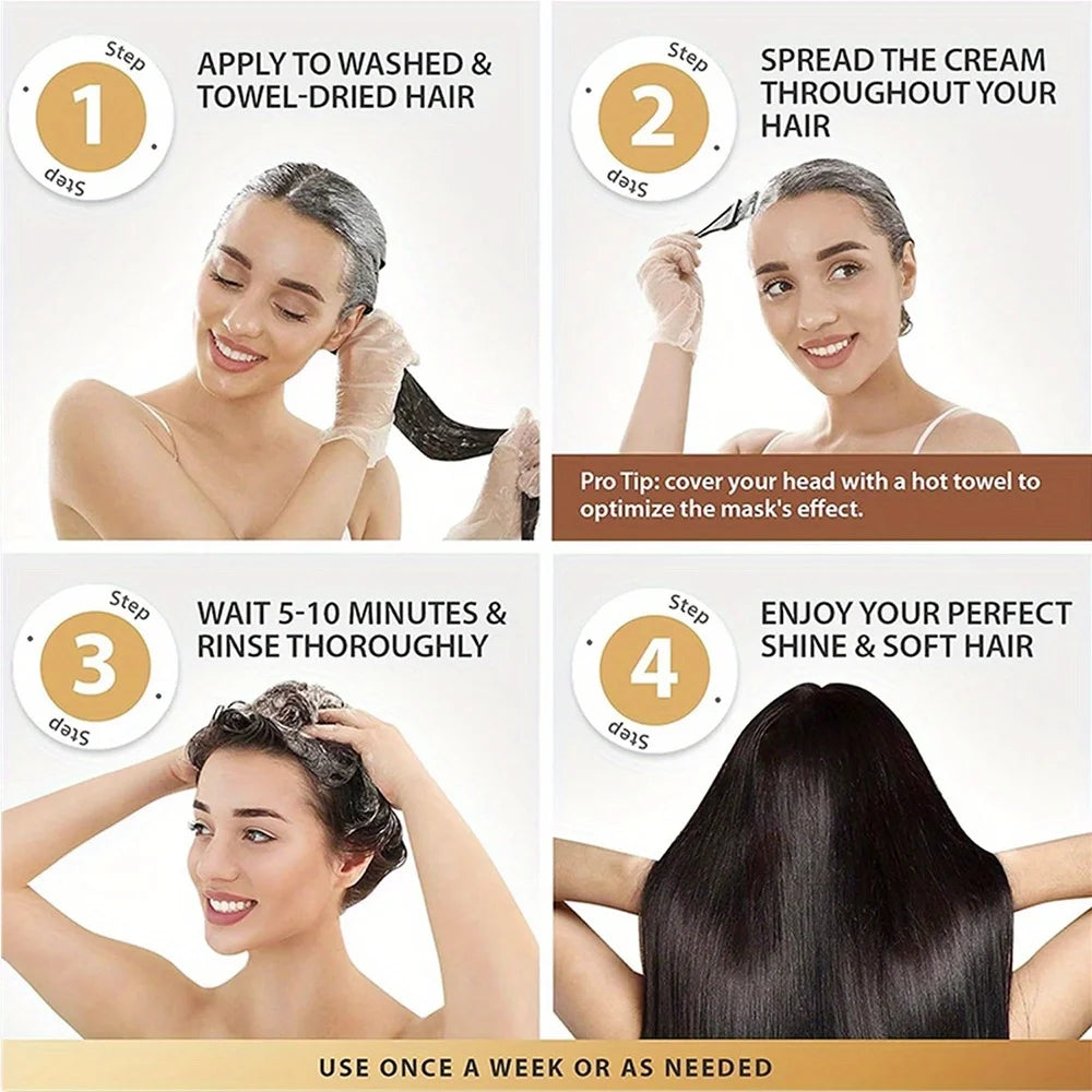 Máscara capilar de queratina de colágeno GZE - Condicionamento profundo para cabelos secos - Infundido com óleo de argan, óleo de coco e manteiga de karité✨