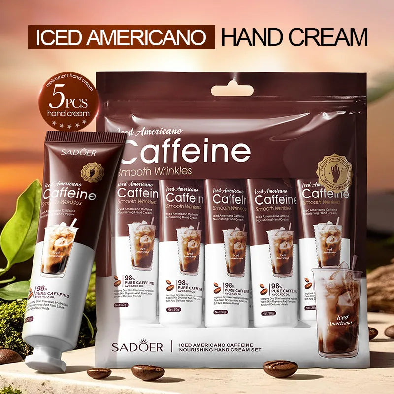 Conjunto de Creme para as Mãos Ice American Coffee Hidrata profundamente e protege as mãos durante o outono e inverno.