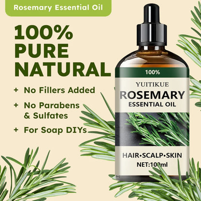 Óleo essencial de alecrim 100% puro, adequado para o cabelo, couro cabeludo e pele, óleo de aromaterapia natural, nutritivo e revitalizante.