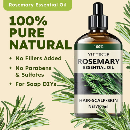 Óleo essencial de alecrim 100% puro, adequado para o cabelo, couro cabeludo e pele, óleo de aromaterapia natural, nutritivo e revitalizante.