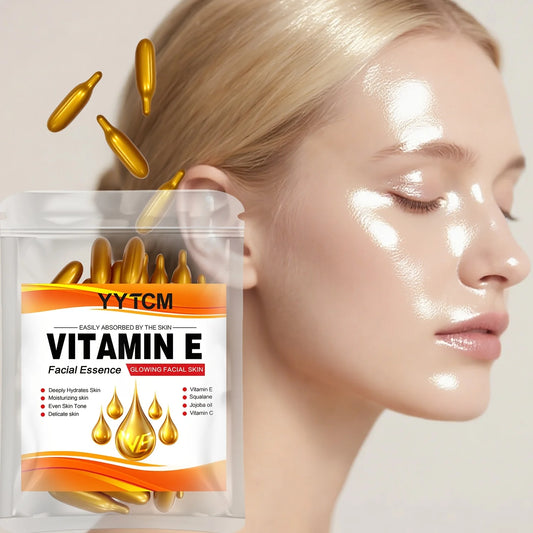 Essência de cápsula hidratante profunda de vitamina E, hidrata e suaviza a pele, contém esqualano à base de plantas, vitamina C, hidratação profunda e essência iluminadora da pele (0,4Gx30 cápsulas)/saco-1 saco🫛✨