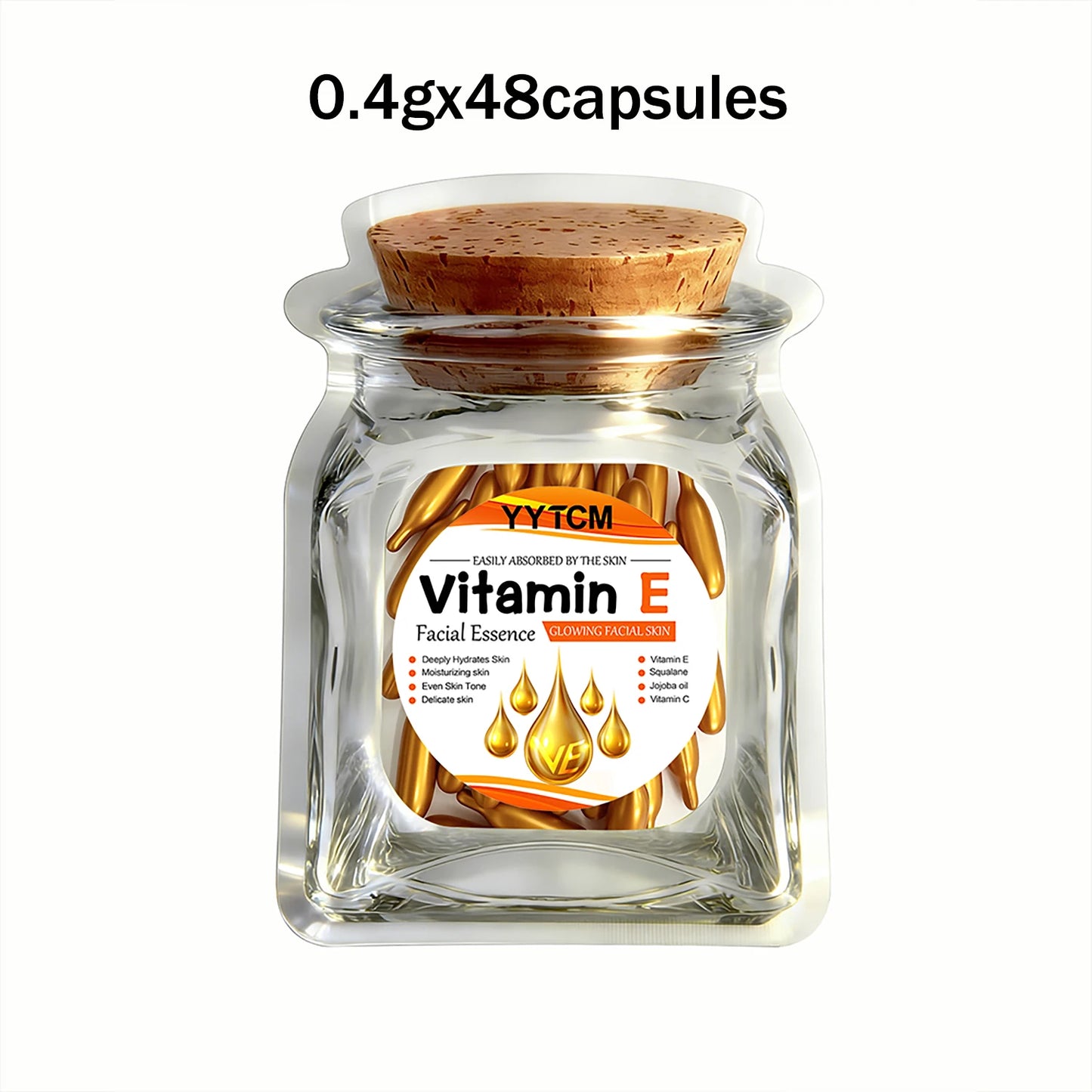 Essência de cápsula hidratante profunda de vitamina E, hidrata e suaviza a pele, contém esqualano à base de plantas, vitamina C, hidratação profunda e essência iluminadora da pele (0,4Gx30 cápsulas)/saco-1 saco🫛✨