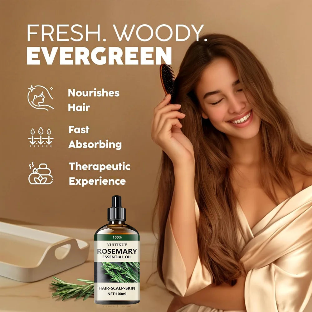Óleo essencial de alecrim 100% puro, adequado para o cabelo, couro cabeludo e pele, óleo de aromaterapia natural, nutritivo e revitalizante.