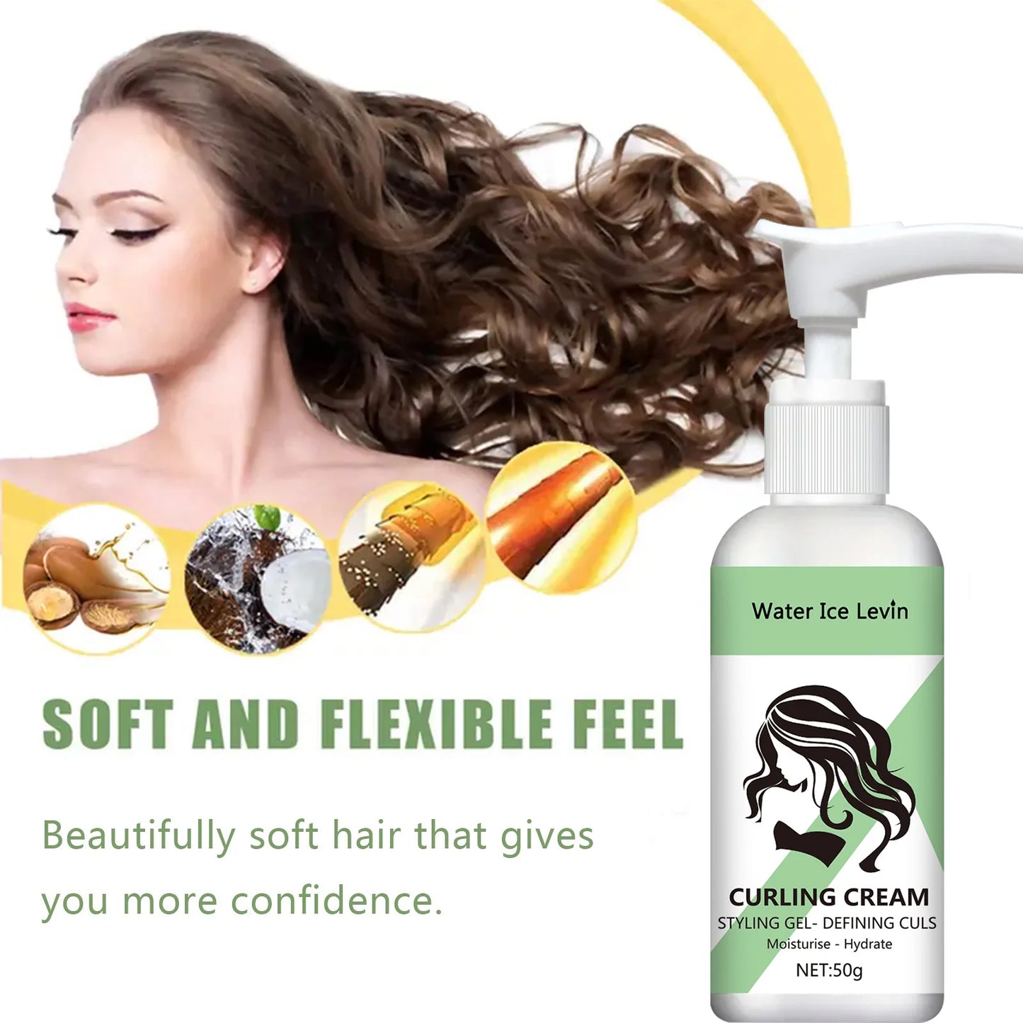 Cabelos cacheados Creme modelador, fórmula hidratante e suavizante, realça a elasticidade e o brilho dos cabelos cacheados, fácil de fixar ✨