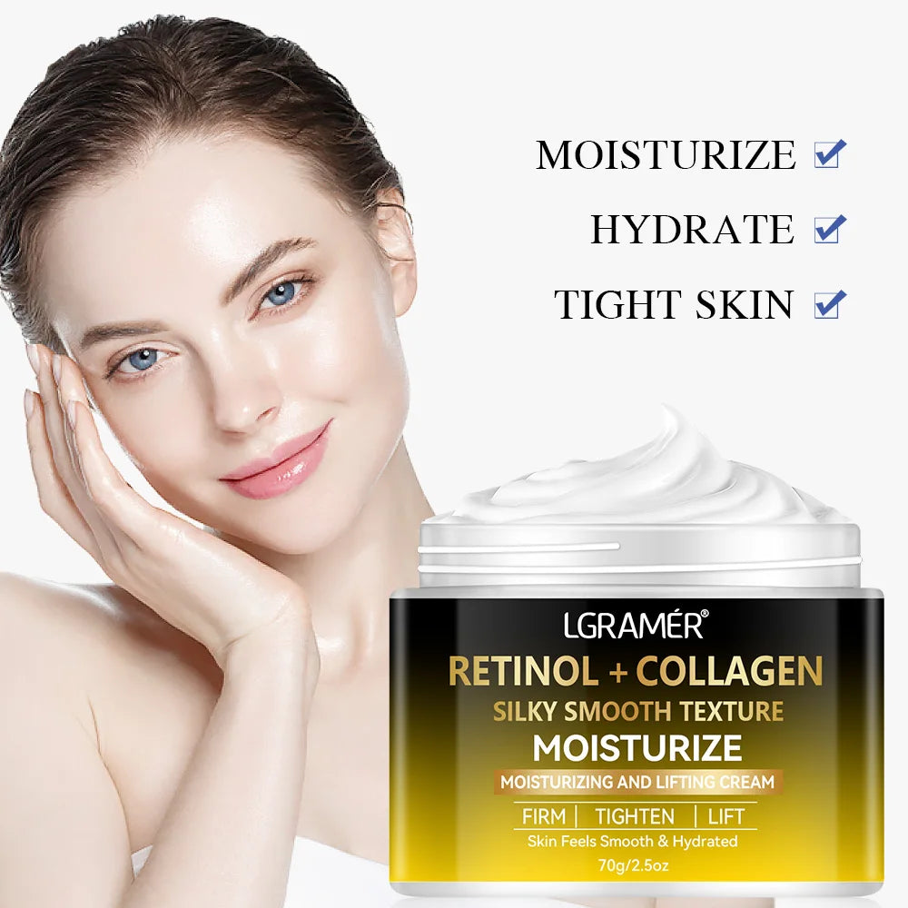LGRAMER Creme Hidratante de Colágeno Antienvelhecimento, Clareamento de Manchas e Rugas para Manter Sua Pele Forte e Hidratação Delicada