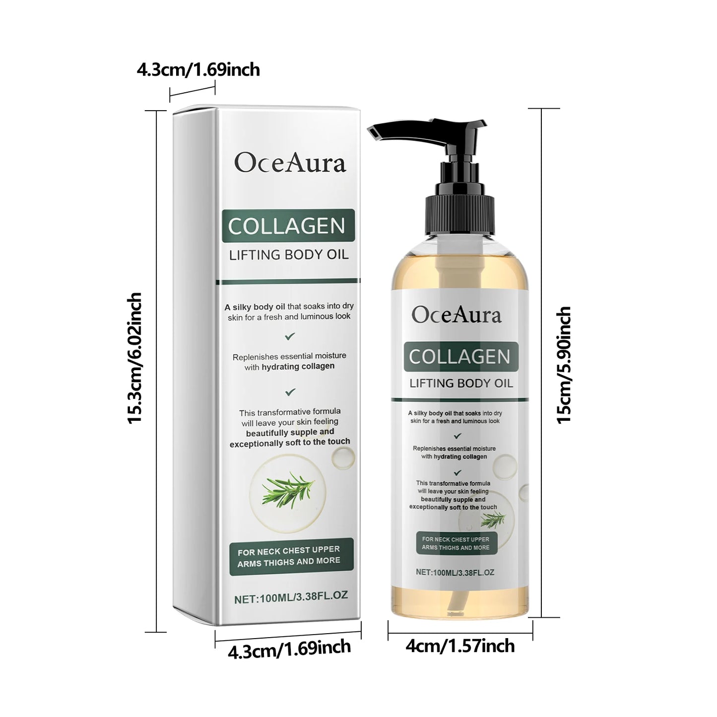 Óleo Corporal de Colágeno OceAura Hidratante e Nutritivo para Massagem Corporal Completa, Óleo Essencial para Pele Seca, Hidratante