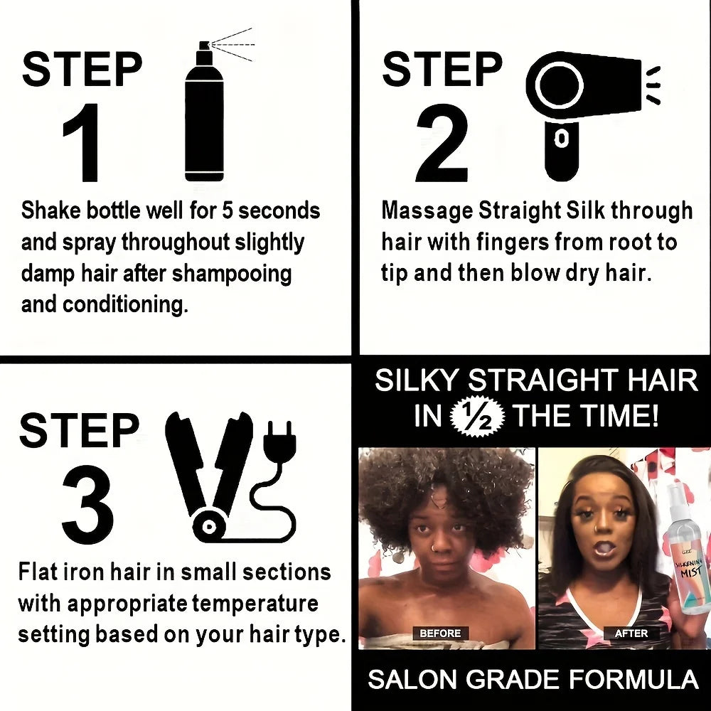 GZE HAIR SILKENING SPRAY Protetor térmico de terapia de seda, produto de prensagem térmica que lustra, suaviza e suaviza a textura encaracolada ✨