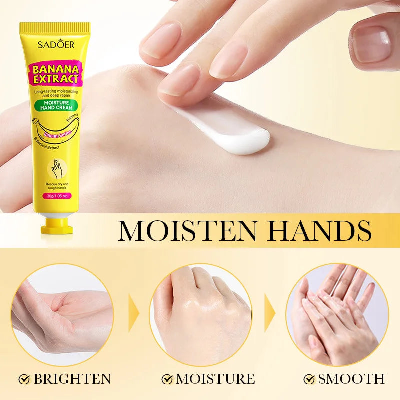 3/5 unidades de Creme para Mãos SADOER Banana Anti-Ressecamento Rachaduras Hidratante Iluminador Reparador para Cuidados com a Pele das Mãos
