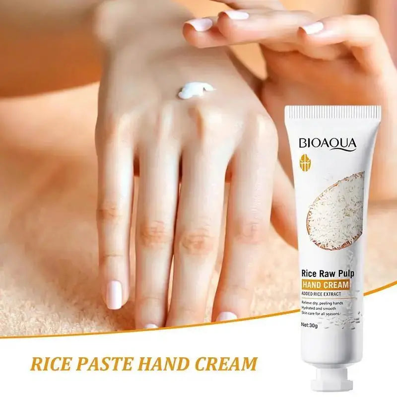 Creme para as mãos BIOAQUA com arroz branco: clareador, hidratante, nutritivo e antienvelhecimento. Produtos para o cuidado da pele das mãos ✨