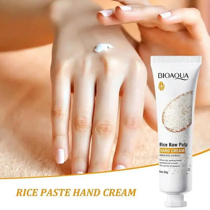 Creme para as mãos BIOAQUA com arroz branco: clareador, hidratante, nutritivo e antienvelhecimento. Produtos para o cuidado da pele das mãos ✨