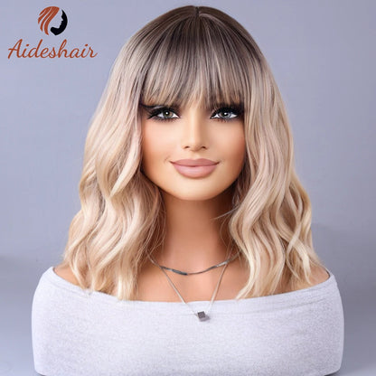 Peruca sintética 2023 novo estilo de celebridade da internet com franja gradualmente perucas cinza claro europeu e americano m💇‍♀️✨