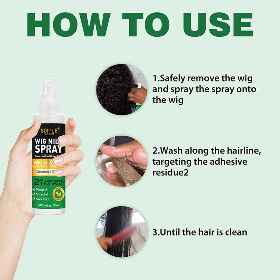 Spray hidratante para perucas de cabelo sintético, 100ml. Previne o frizz. Condicionador sem enxágue para perucas macias e brilhantes