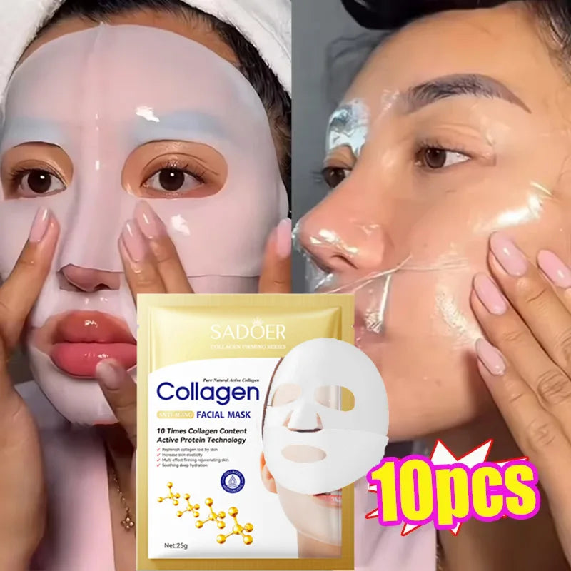 Máscara Facial de Colagénio Antirrugas – 10 Unidades.