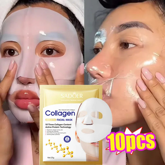 Máscara Facial de Colagénio Antirrugas – 10 Unidades.
