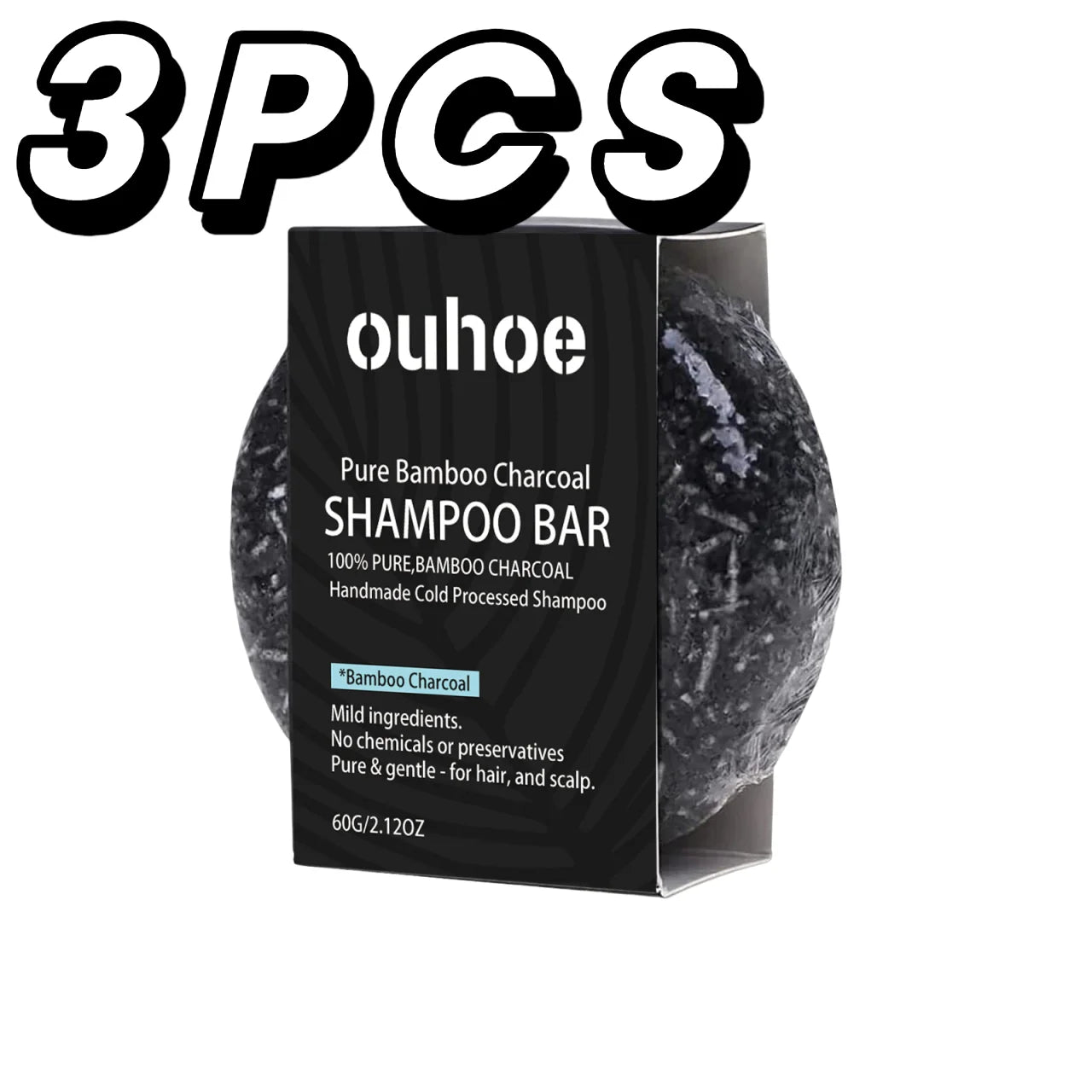 Shampoo de carvão de bambu, sabonete para limpar profundamente o couro cabeludo, criar cabelos escuros e grossos, melhorar a secura do cabelo, nutrir, shampoo de carvão ✨