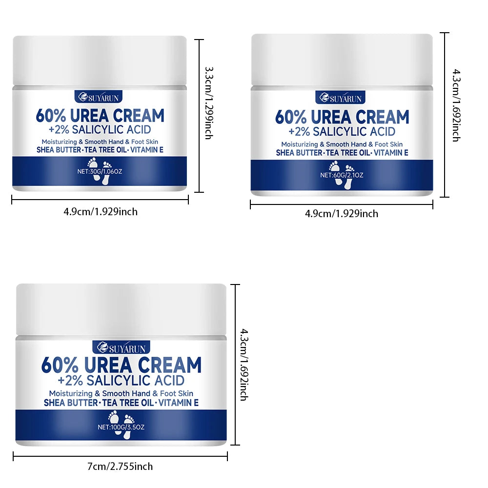Creme de pés SUYARUN com 60% de ureia para calcanhares gretados e pele seca - Tratamento hidratante intensivo, removedor de calosidades, cuidado para os pés diabéticos.