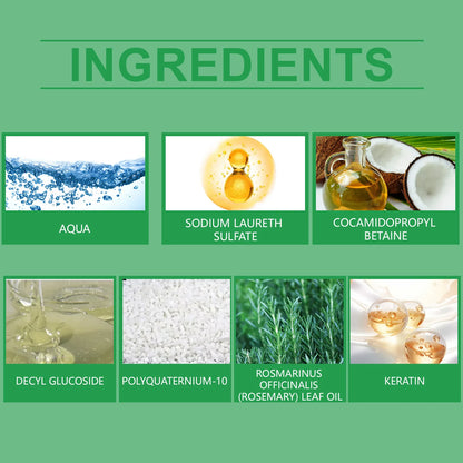 Champô para crescimento capilar com alecrim (3 unidades), espessante, com queratina hidrolisada, repara o cabelo seco, frisado e danificado, hidrata e limpa o couro cabeludo.